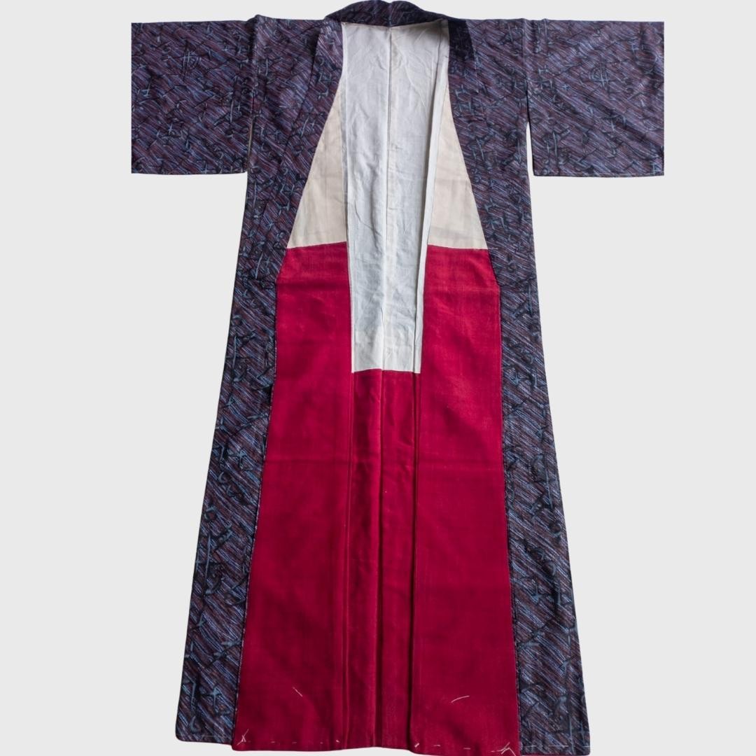 Vintage Gray Red Full Lining Kimono