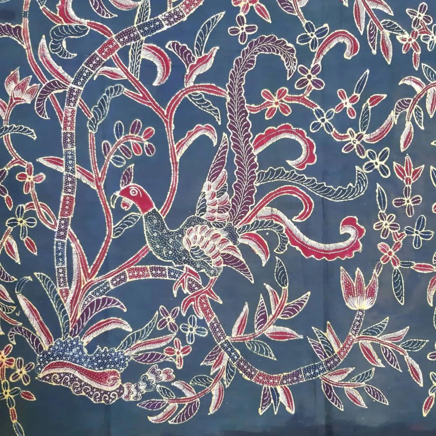 Vintage Indonesian Hand Drawn Day and Night Batik Pekalongan with Floral Motifs Saroong