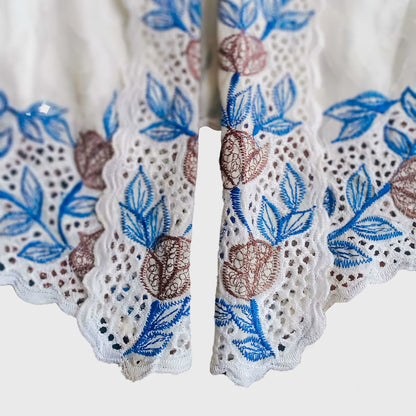 Vintage Broken White Simple Encim With Blue Embroidery Kebaya