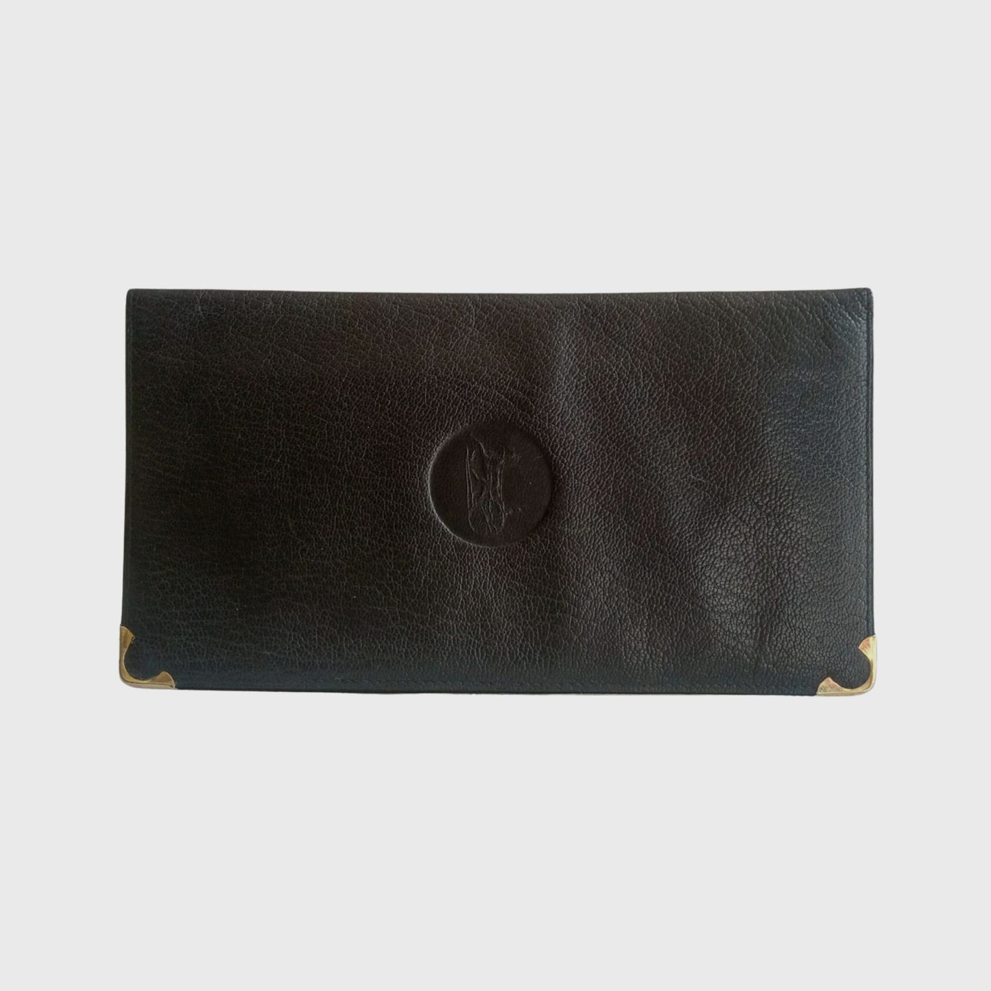 Vintage Carriage Logo Black Leather Long Wallet