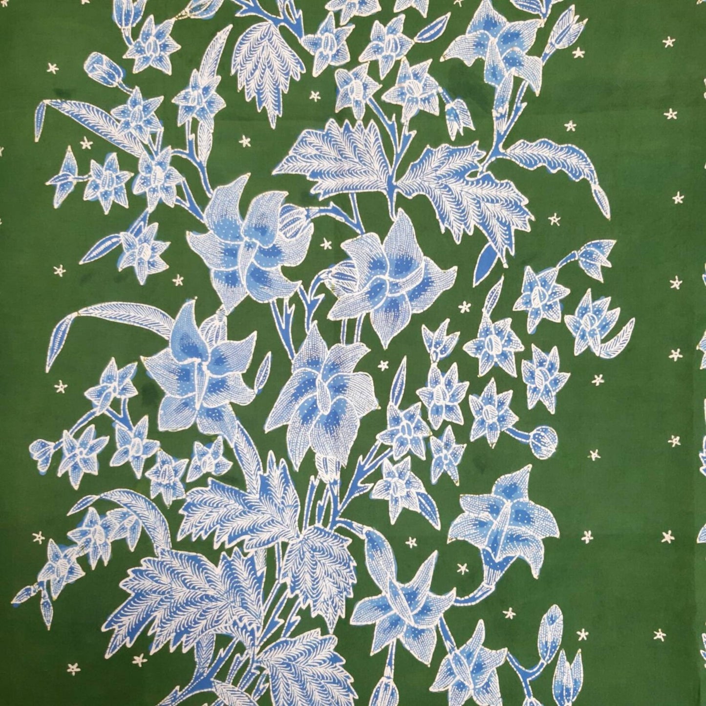 Vintage Indonesian Hand Drawn Sarung in Blue Turquoise with Buketan and Butterfly