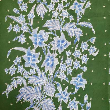 Vintage Indonesian Hand Drawn Sarung in Blue Turquoise with Buketan and Butterfly