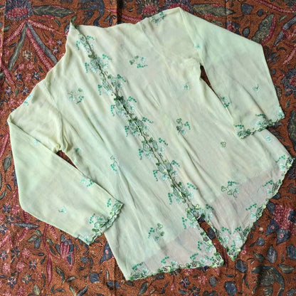 Vintage Lime Green Indonesian Kebaya Encim with Green Floral Embroideries