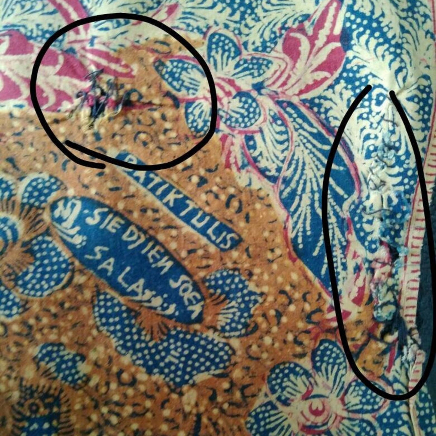 Vintage Peranakan Hand Drawn Tiga Negeri Batik with Peacock and Floral Signed Sie Djien Soen