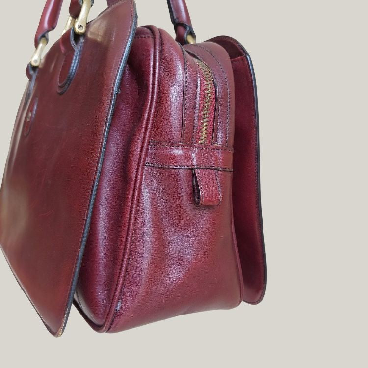 Vintage Female Business Bordeaux Leather Hand Bag