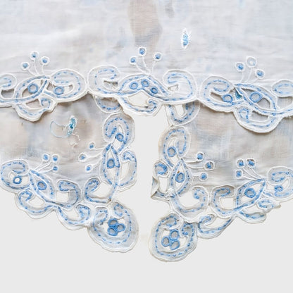 Vintage Broken White with Paisley Blue Embroidery