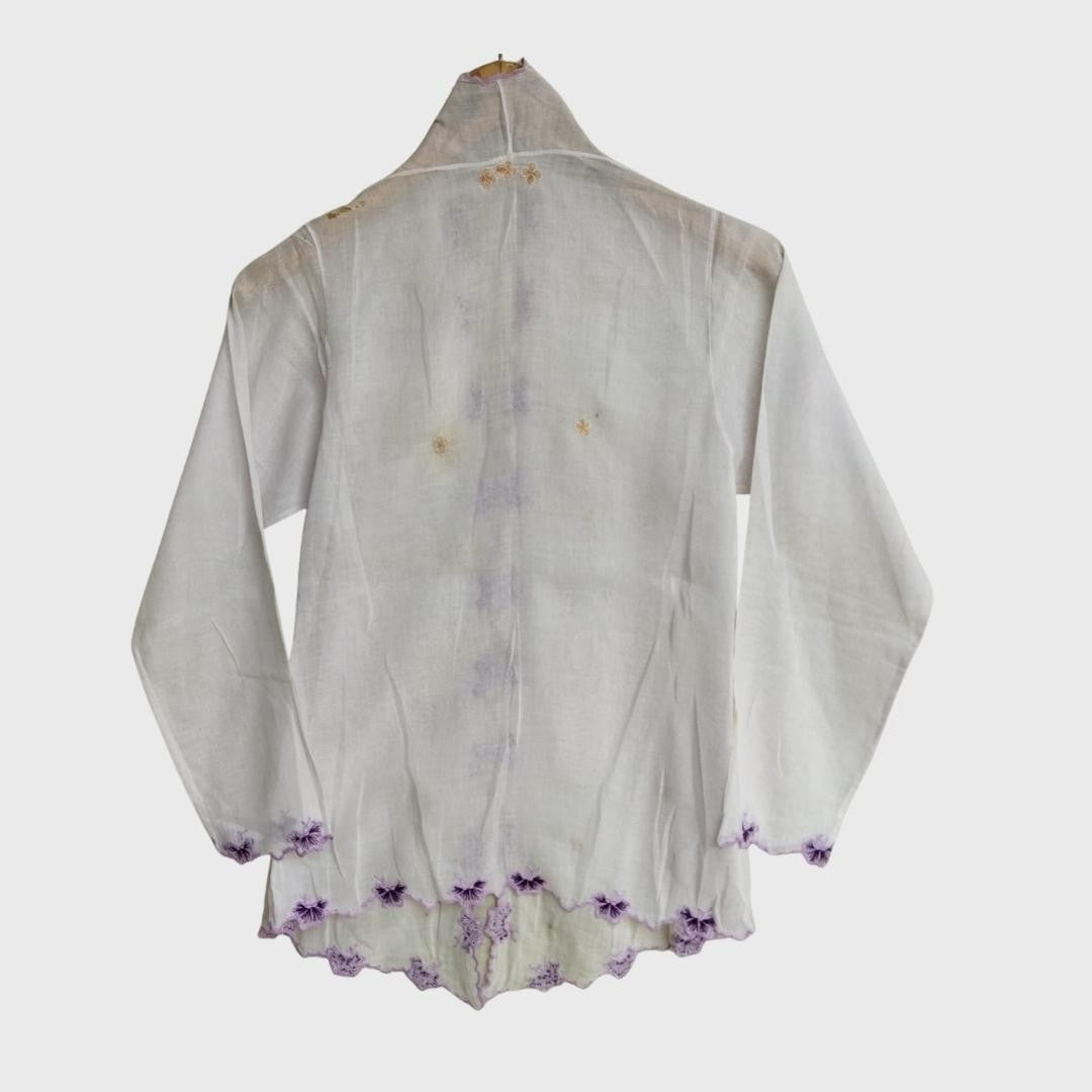 Vintage White Kebaya Voile Purple Embroidery