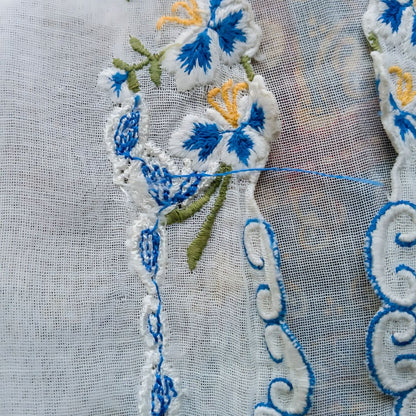 Vintage Blue Floral Simple Encim Kebaya