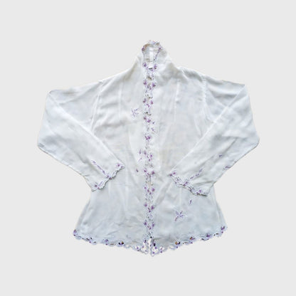 Vintage Broken White with Purple Embroidery Encim Kebaya