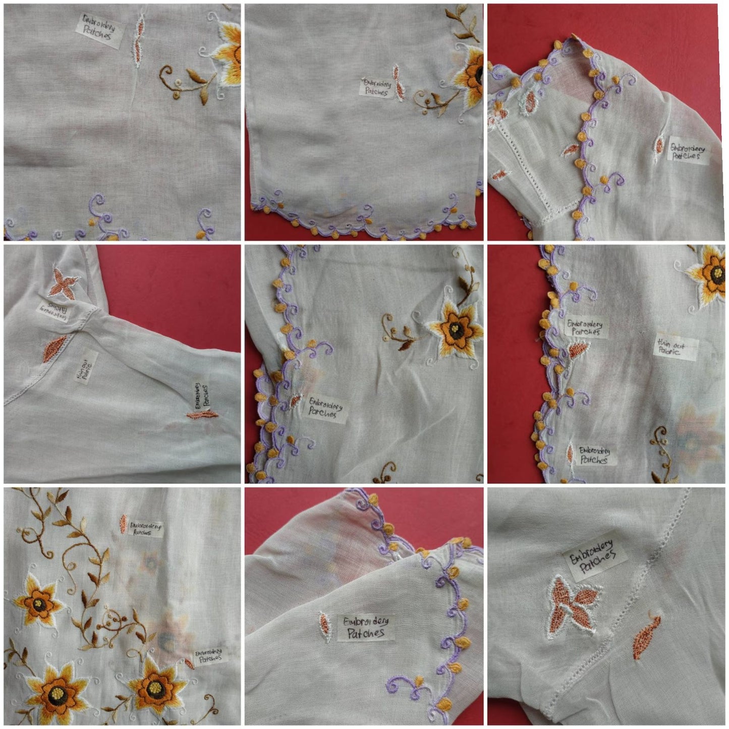 Vintage Indonesian Daffodil Embroidered White Kebaya with Brown and Purple Embroidery Trim