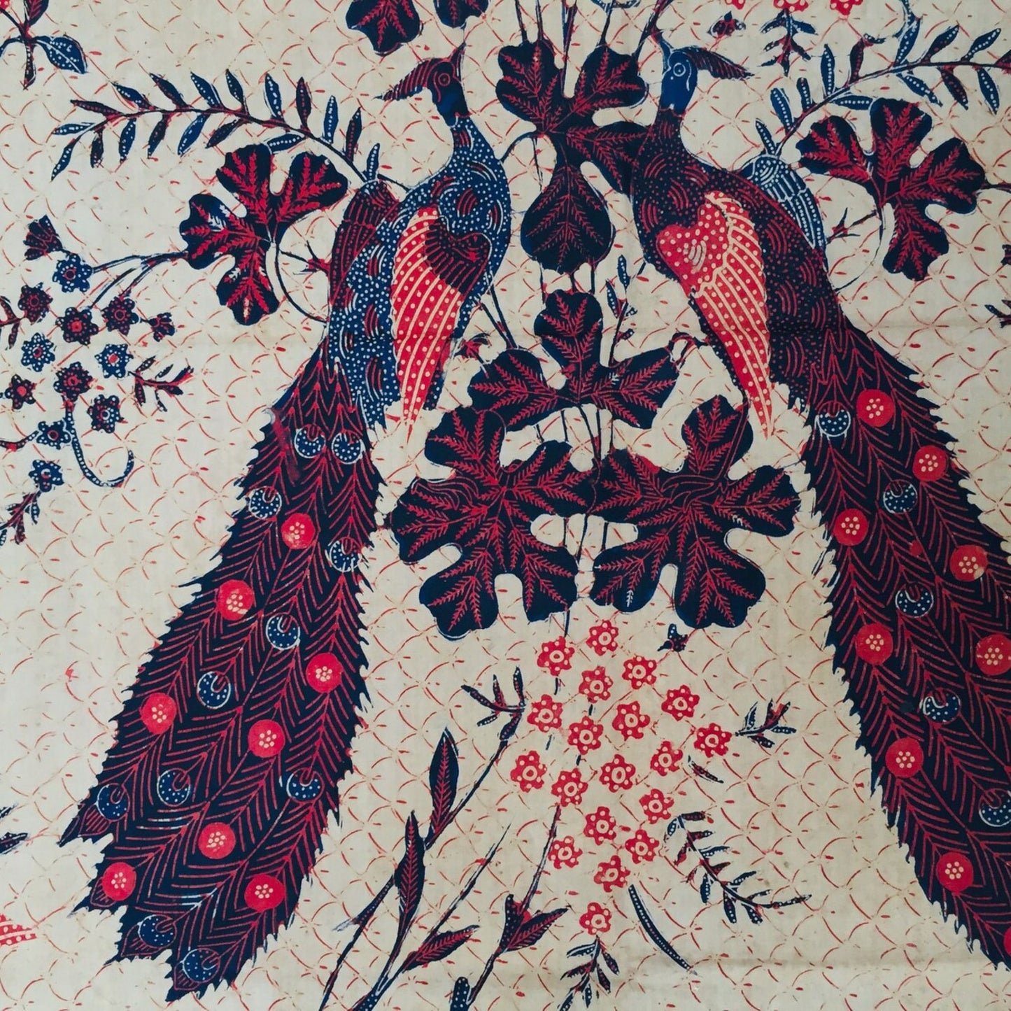 Vintage Indonesian Shawl Hand Drawn Dark Red Batik Lasem for Sumatera