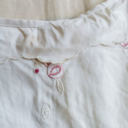 Vintage Broken White Camisole With Pink Rose Embroidery