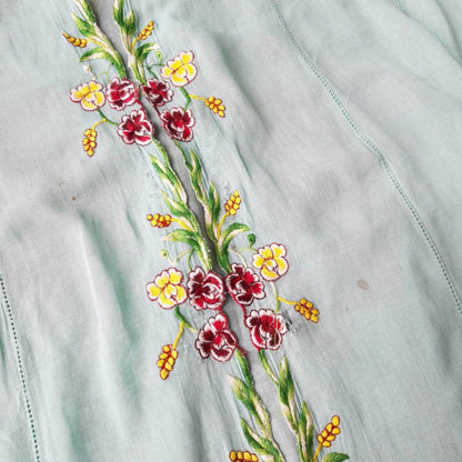 Vintage Indonesian Kebaya Encim in Mint with Red Floral Embroidery