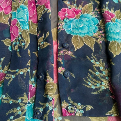 Vintage Navy Pink Floral Kebaya Kutubaru