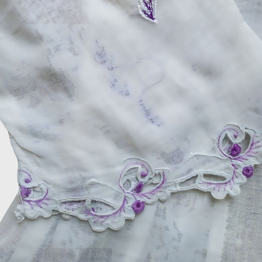 Vintage Broken White with Purple Embroidery Encim Kebaya