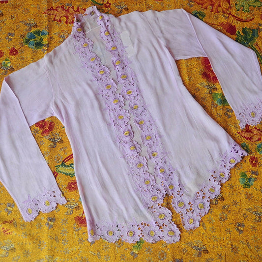 Vintage Purple Indonesian Kebaya with Zinnia Flower Embroidery