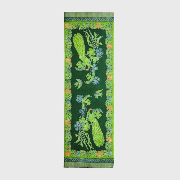 Vintage One Pair Indonesian Sarong and Shawl Hand Drawn Green Batik Pekalongan Kedungwuni Motif