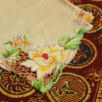 Vintage Peach Indonesian Kebaya with Floral Kurung Embroidery