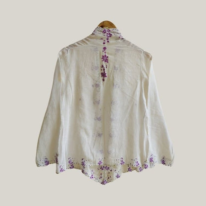Vintage White  Encim Kebaya With Floral Purple Embroidery