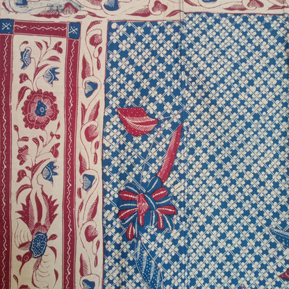 1980s Tumpal Pasung Red Blue Clover Leaf Motif Saroong Shawl