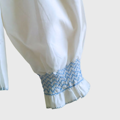 Vintage Bohemian Blouse with Blue Embroidery