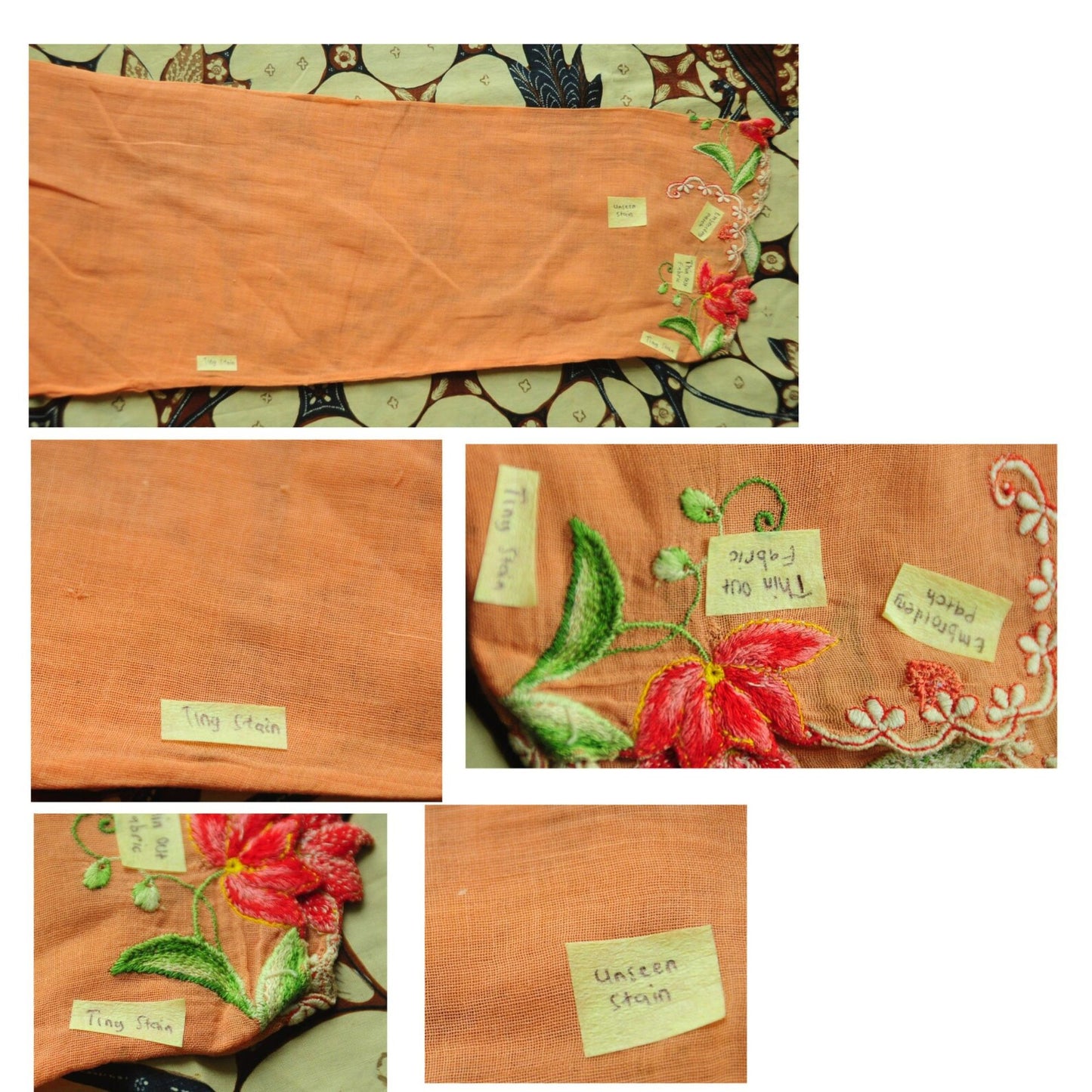 Vintage Orange Indonesian Kebaya with Floral Embroidery