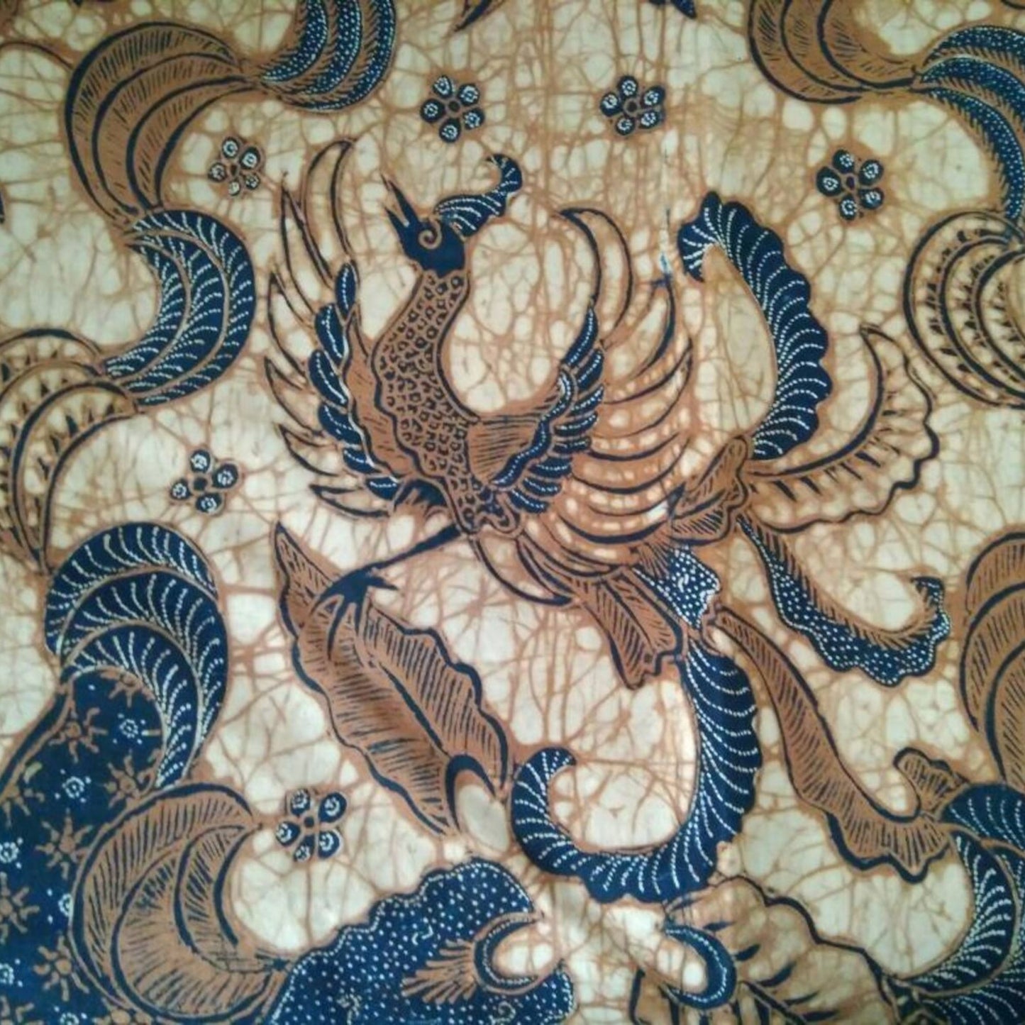 Vintage Indonesian Hand Drawn Javanese Batik Sekarjagad with Phoenix and Floral