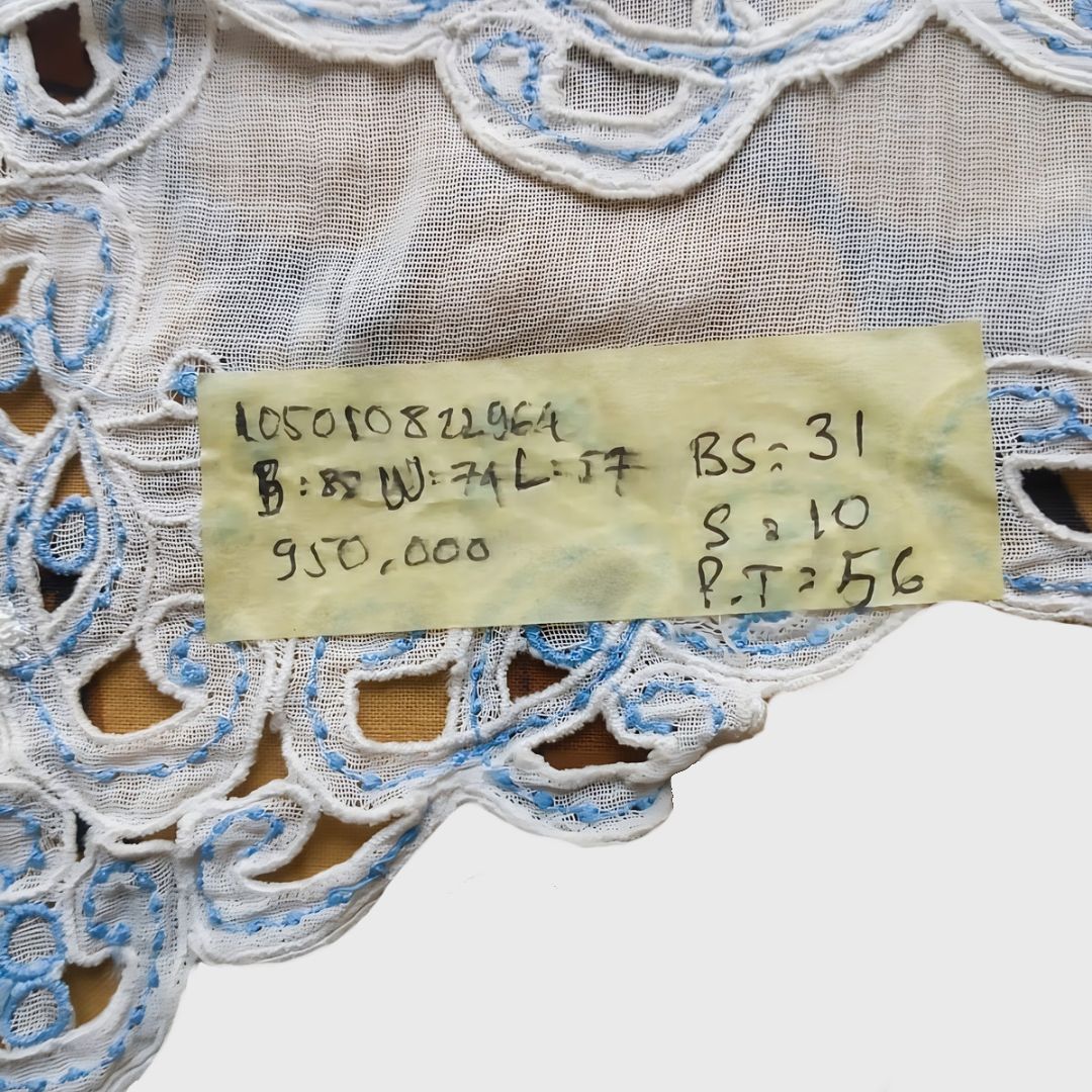 Vintage Broken White with Paisley Blue Embroidery