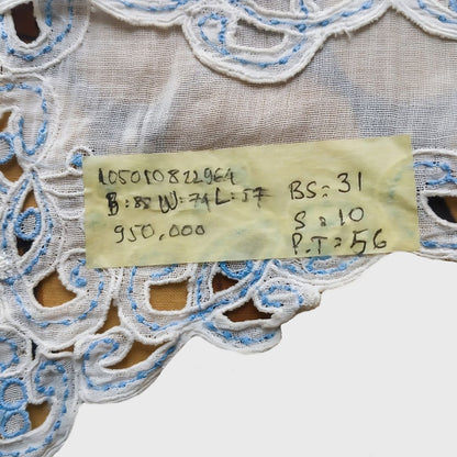 Vintage Broken White with Paisley Blue Embroidery