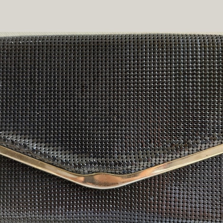 Vintage Envelope Gold Tone Black Metal Mesh Sling Bag