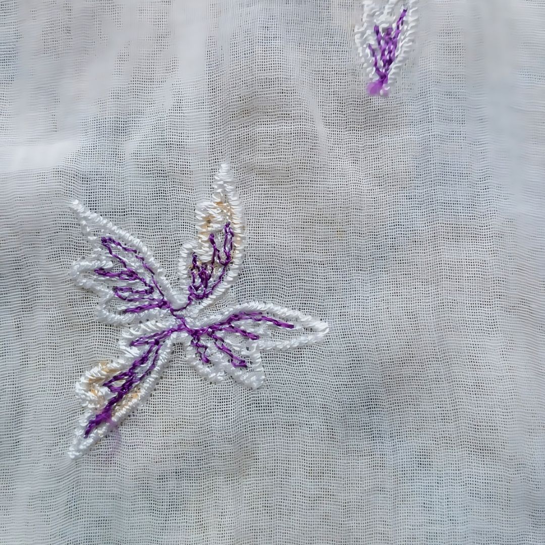 Vintage Broken White with Purple Embroidery Encim Kebaya