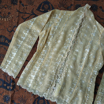 Vintage Floral Naples Yellow Clover Embroidered Kebaya