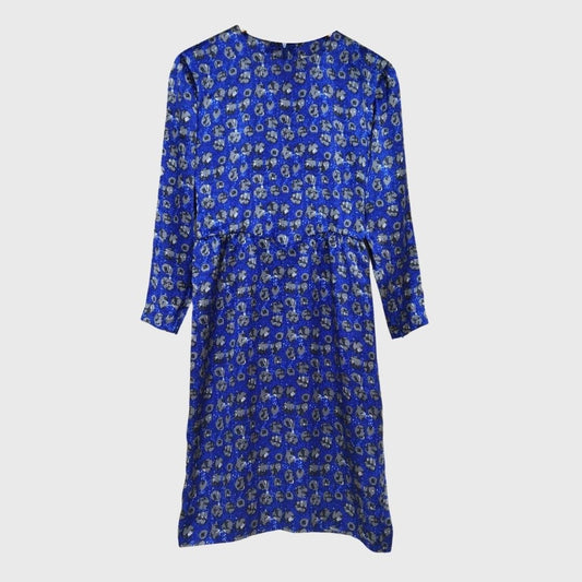 Vintage Blue Silk Floral Dress