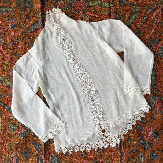 Vintage Indonesian Kebaya Krancang in White Ivory with Flowers Embroidery