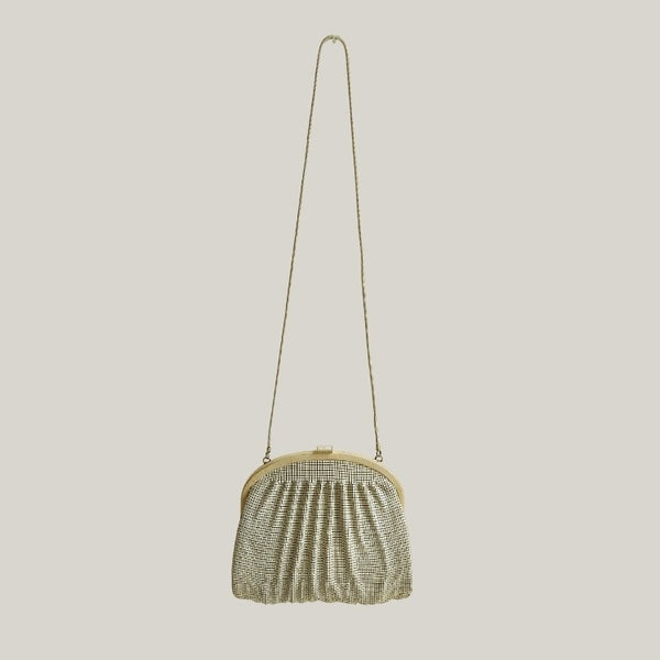 1970s Scallop Broken White Metal Mesh Sling Bag