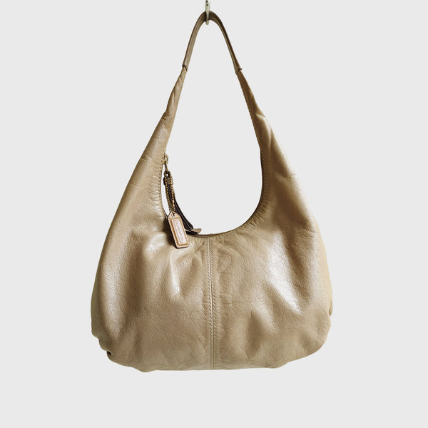 Vintage Hobo Taupe Leather Shoulder Bag