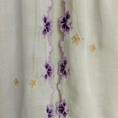 Vintage White Kebaya Voile Purple Embroidery