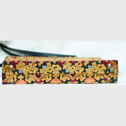 1960s Motif Brown Orange Tapestry Sling Bag