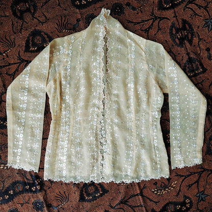 Vintage Floral Naples Yellow Clover Embroidered Kebaya