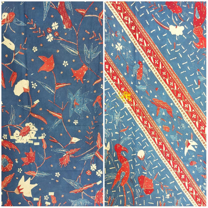 Vintage Hand Drawn Red-Blue "Bangbiron" Batik Sarung