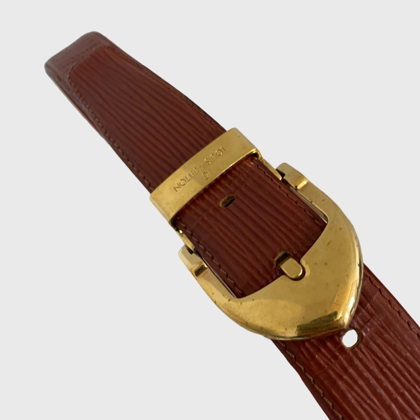 1995 Cipango Gold Tone Brown Leather Belt