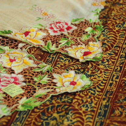 Vintage Peach Indonesian Kebaya with Floral Kurung Embroidery