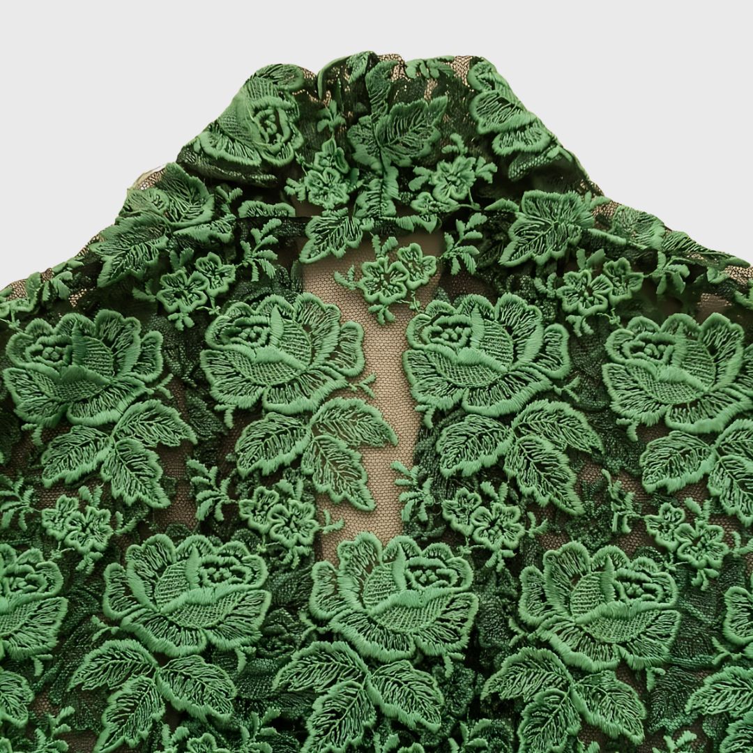 Vintage Green Rose Floral Kebaya Kutubaru