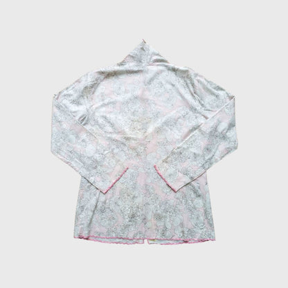 Vintage Pink Gray Kebaya Encim with Rose Print