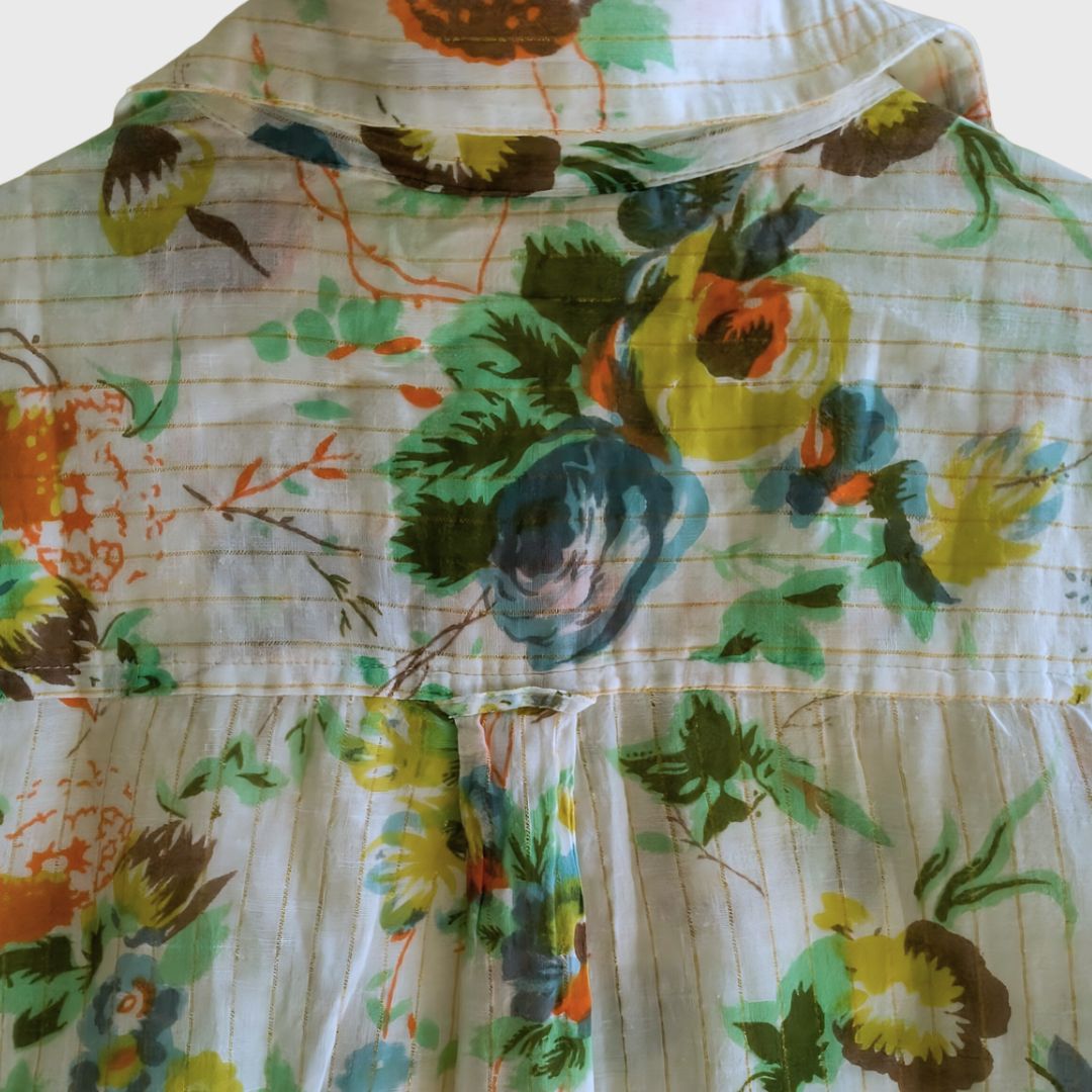 Vintage Short Sleeve Green Floral Blouse