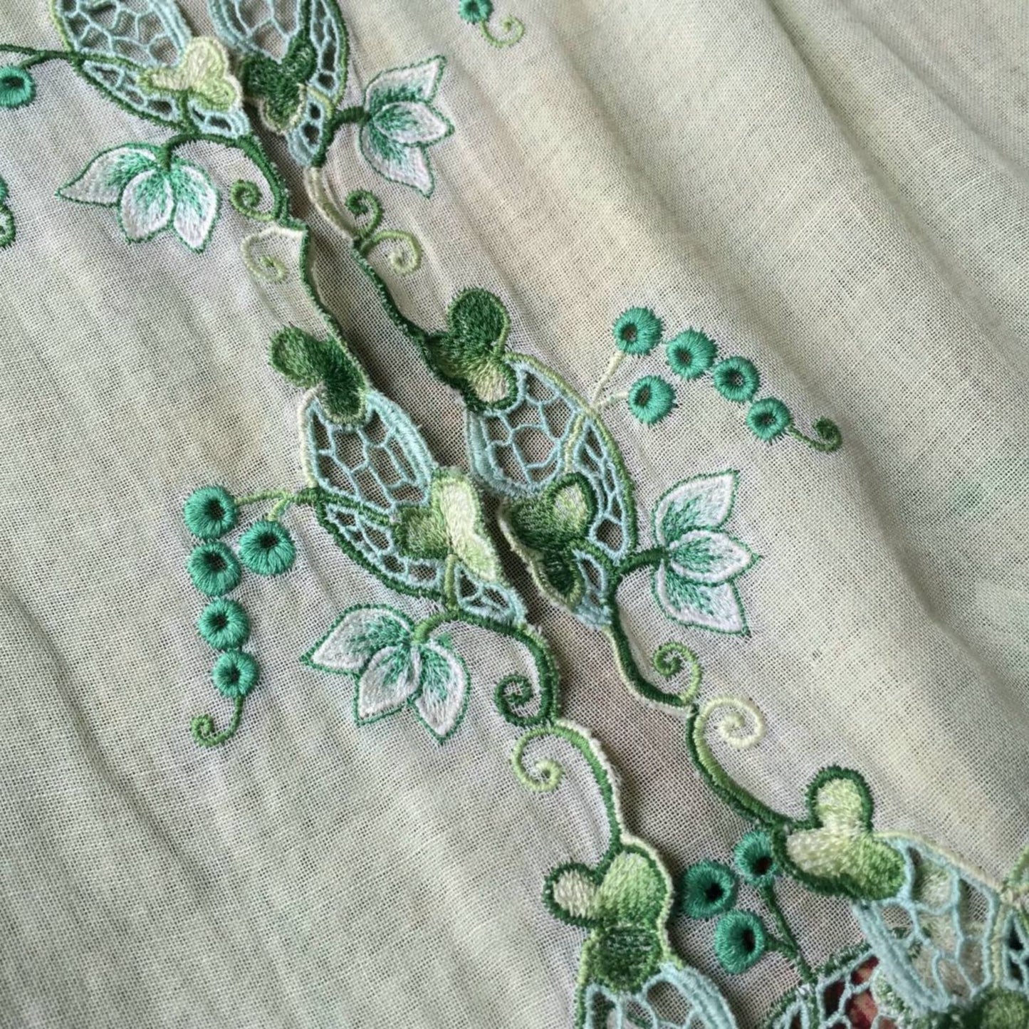 Vintage Lime Green Indonesian Kebaya Encim with Green Floral Embroideries