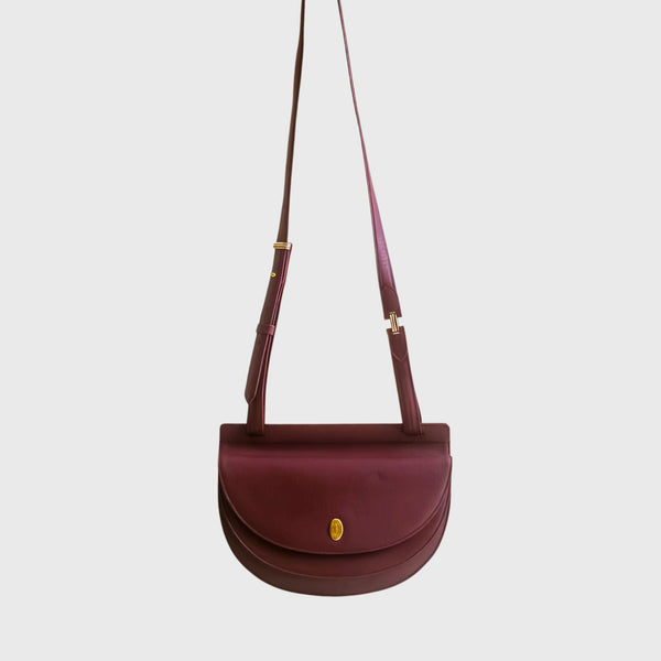 1990s Leather Half Moon Bordeaux Shoulder Bag