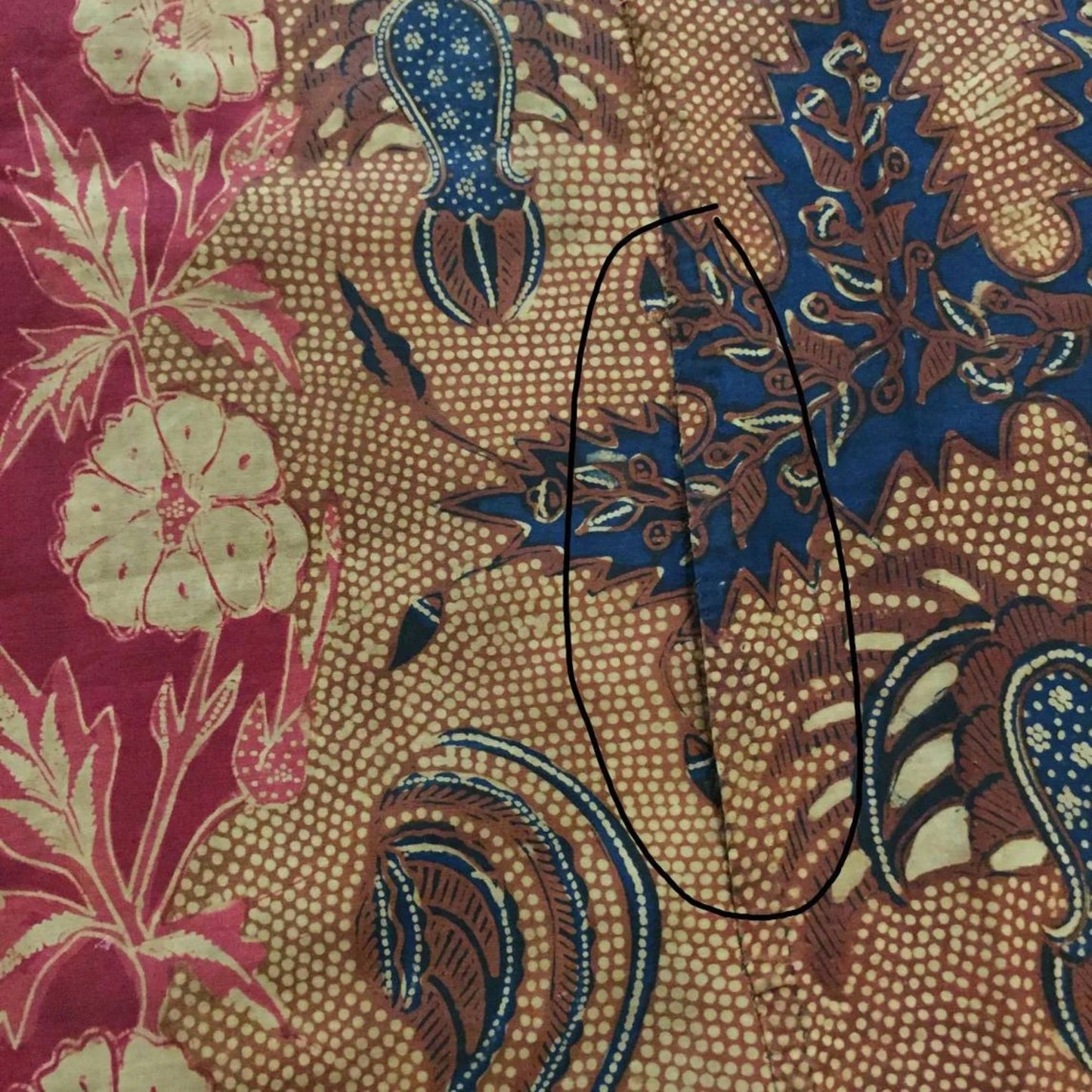 Vintage Indonesian Hand Drawn Batik Saroong Dutch (Belanda) in Brownish and Red