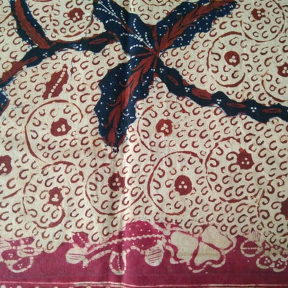 Vintage Indonesian Hand Drawn Batik with Peacock and Floral Background