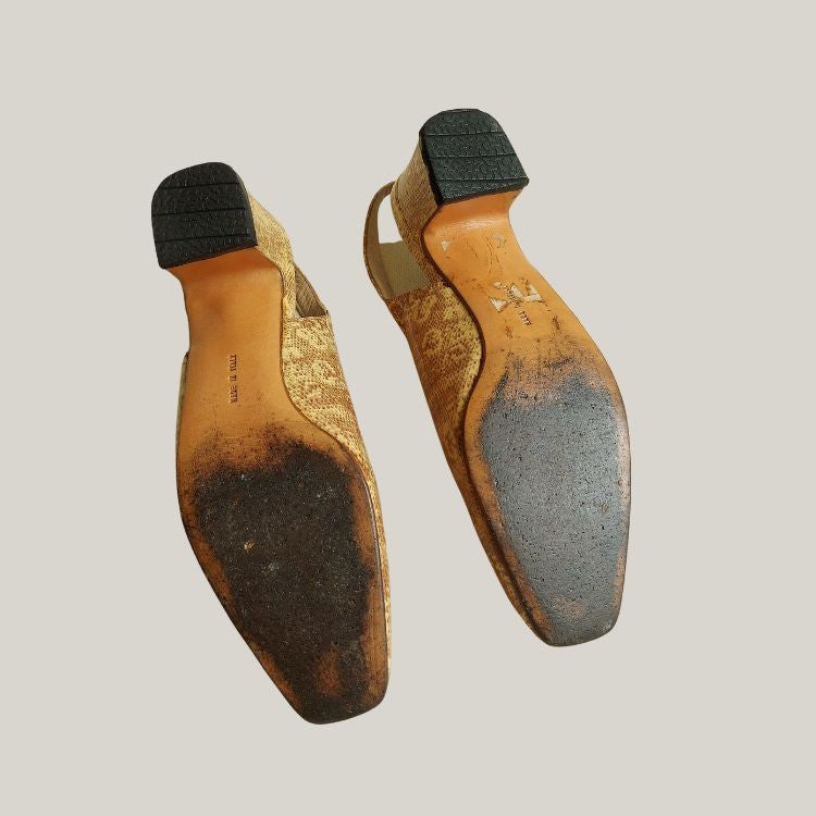 1990s Snakeskin Leather Brown Heels